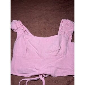 Hearts Pink Lace Up Back Crop Top Ruffle Strap Square Neck Sleeveless Size L